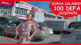 Kadın sürücü kendisine korna çalan araca çekiçle saldırdı!