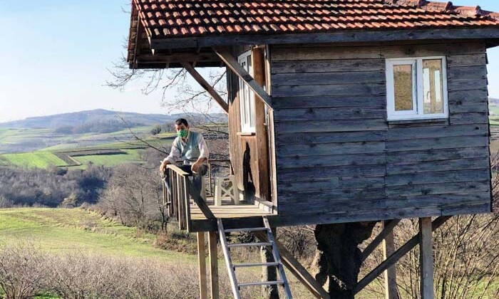 Gören bir daha bakıyor! Stresten kaçmak için kendine ağaç ev yaptı
