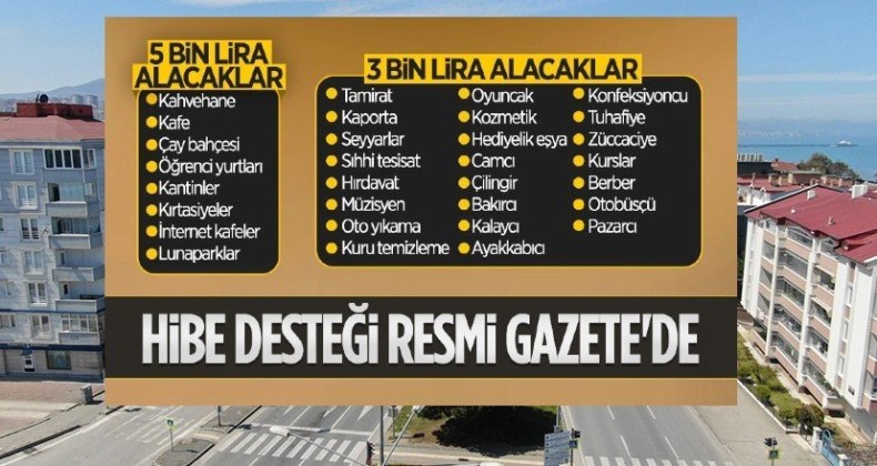 Esnafa verilecek hibe desteği Resmi Gazete’de