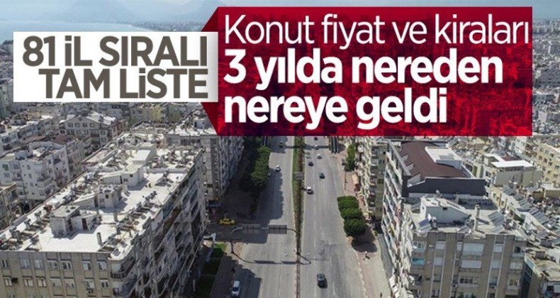 Son 3 yılda konut fiyatları ve kiraların değişimi