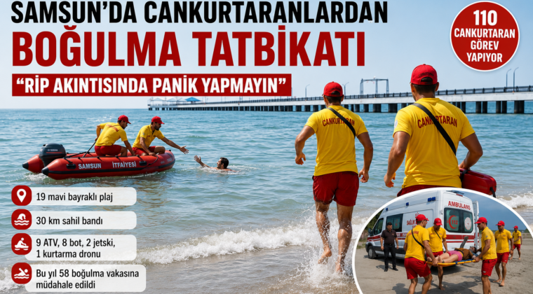 Samsun’da cankurtaranlardan boğulma tatbikatı: “Rip akıntısında panik yapmayın”