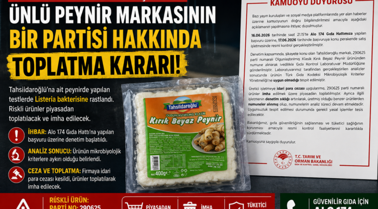TARIM BAKANLIĞINDAN FLAŞ TESPİT: ÜNLÜ PEYNİR MARKASININ BİR PARTİSİ HAKKINDA TOPLATMA KARARI!