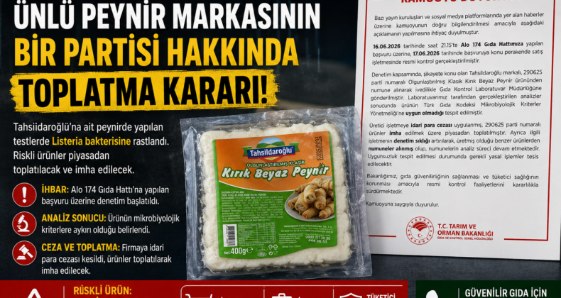 TARIM BAKANLIĞINDAN FLAŞ TESPİT: ÜNLÜ PEYNİR MARKASININ BİR PARTİSİ HAKKINDA TOPLATMA KARARI!